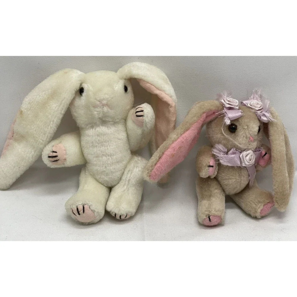 VTG Jointed Easter Bunny Plush Rabbit Long Floppy Ears Cute 5” Stuffed Animal